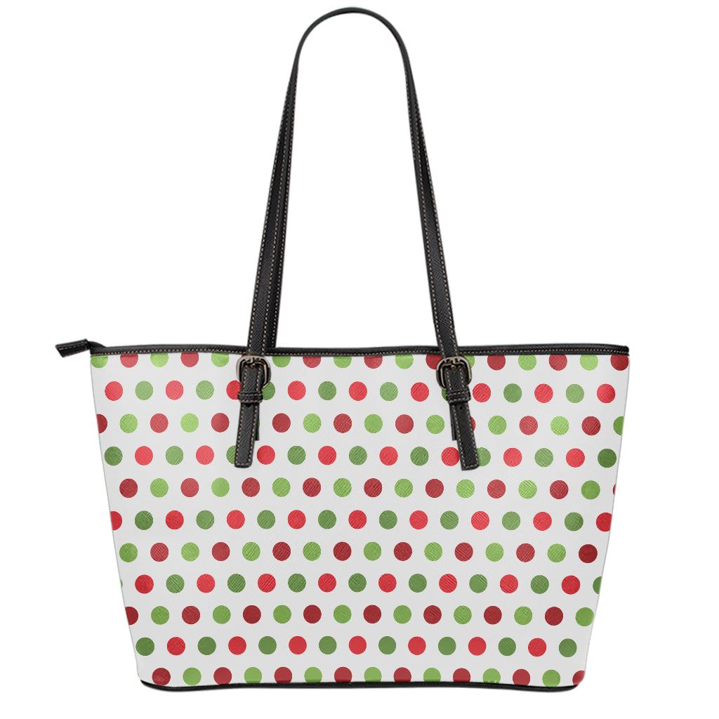 Merry Christmas Polka Dot Pattern Print Leather Tote Bag