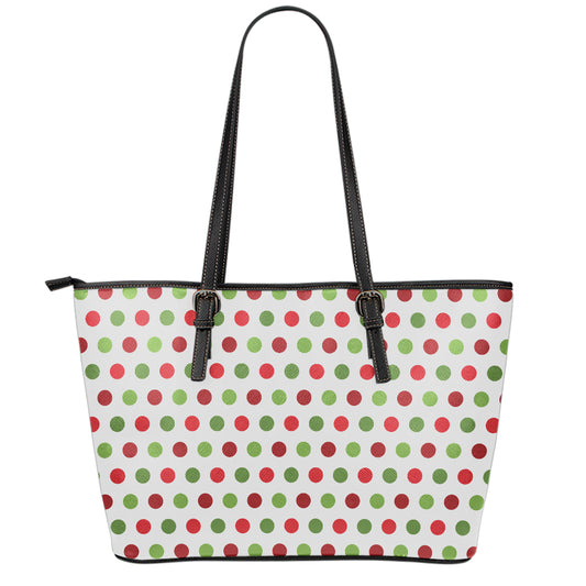 Merry Christmas Polka Dot Pattern Print Leather Tote Bag