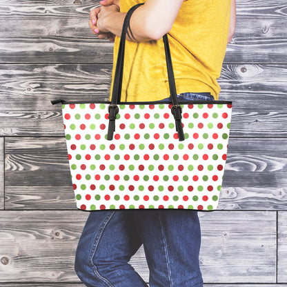 Merry Christmas Polka Dot Pattern Print Leather Tote Bag