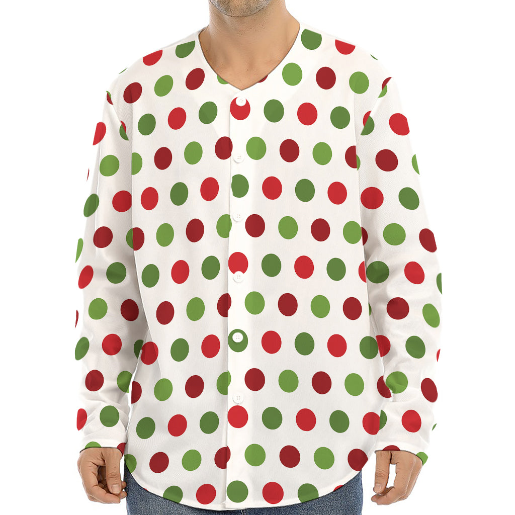 Merry Christmas Polka Dot Pattern Print Long Sleeve Baseball Jersey