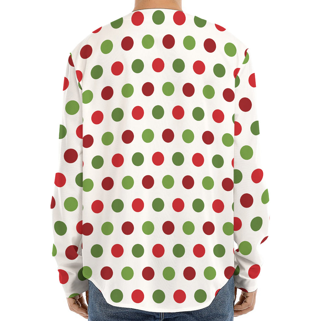 Merry Christmas Polka Dot Pattern Print Long Sleeve Baseball Jersey