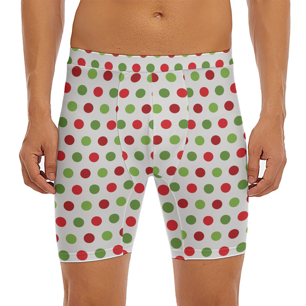 Merry Christmas Polka Dot Pattern Print Men's Long Boxer Briefs