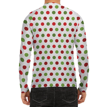 Merry Christmas Polka Dot Pattern Print Men's Long Sleeve Rash Guard