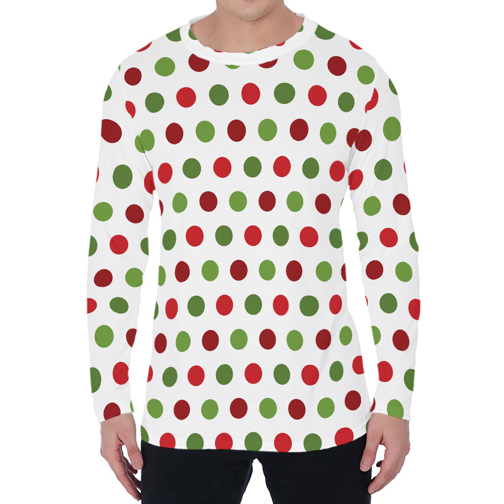 Merry Christmas Polka Dot Pattern Print Men's Long Sleeve T-Shirt