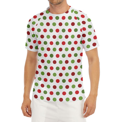 Merry Christmas Polka Dot Pattern Print Men's Short Sleeve Rash Guard