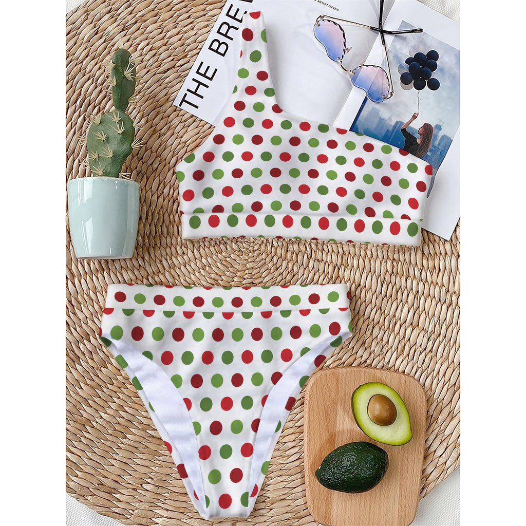 Merry Christmas Polka Dot Pattern Print One Shoulder Bikini Top