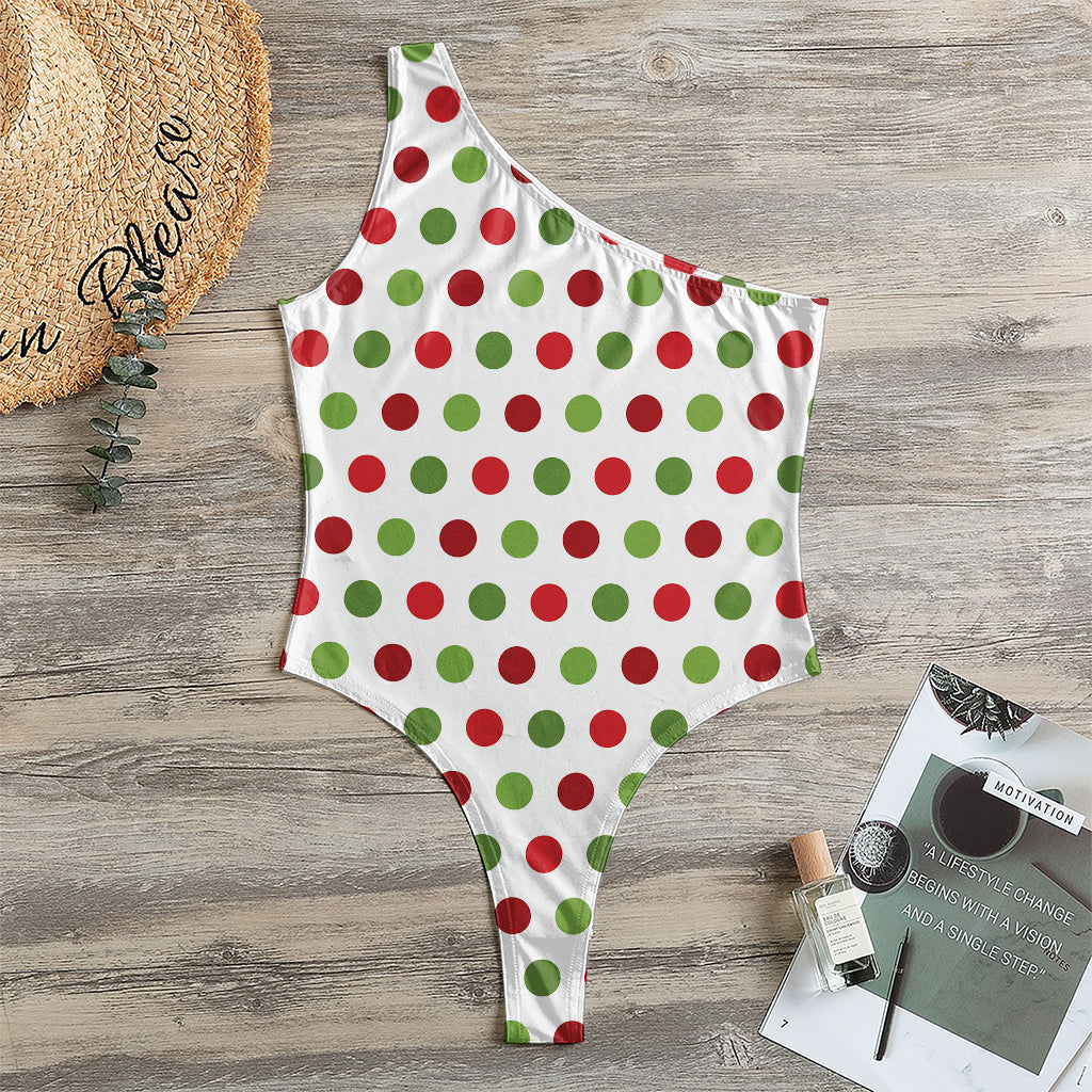 Merry Christmas Polka Dot Pattern Print One Shoulder Bodysuit