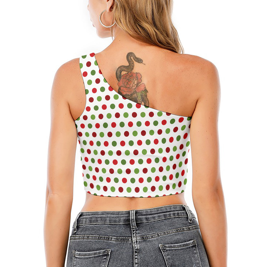 Merry Christmas Polka Dot Pattern Print One Shoulder Crop Top