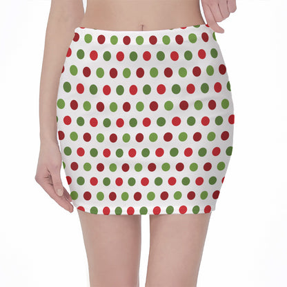 Merry Christmas Polka Dot Pattern Print Pencil Mini Skirt