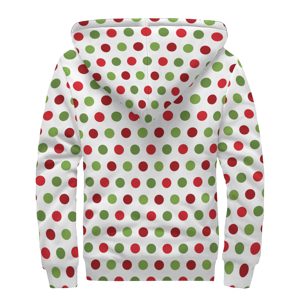 Merry Christmas Polka Dot Pattern Print Sherpa Lined Zip Up Hoodie