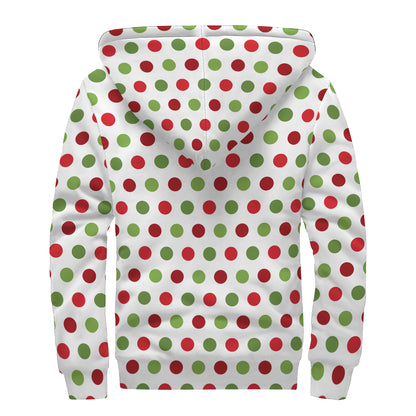 Merry Christmas Polka Dot Pattern Print Sherpa Lined Zip Up Hoodie