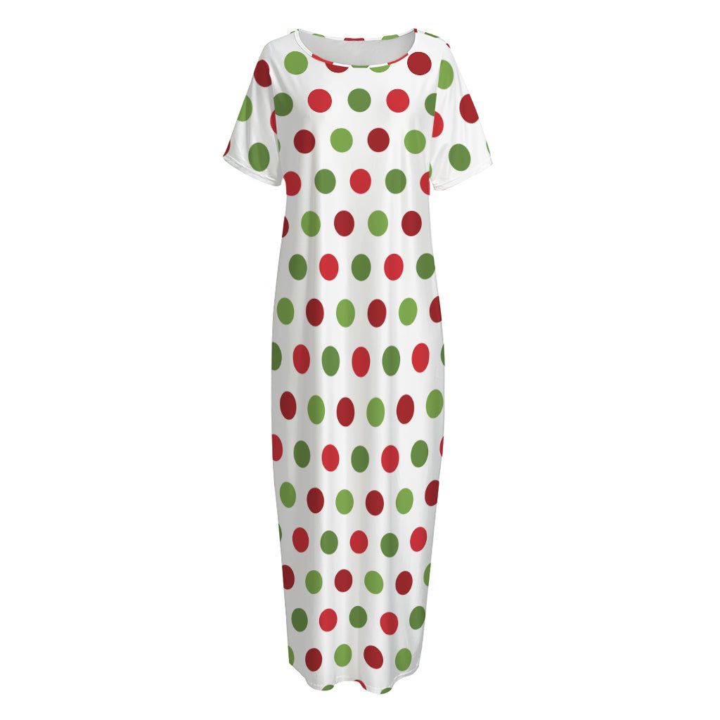 Merry Christmas Polka Dot Pattern Print Short Sleeve Long Nightdress