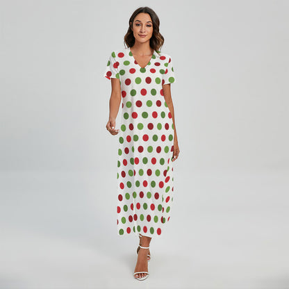Merry Christmas Polka Dot Pattern Print Short Sleeve Maxi Dress