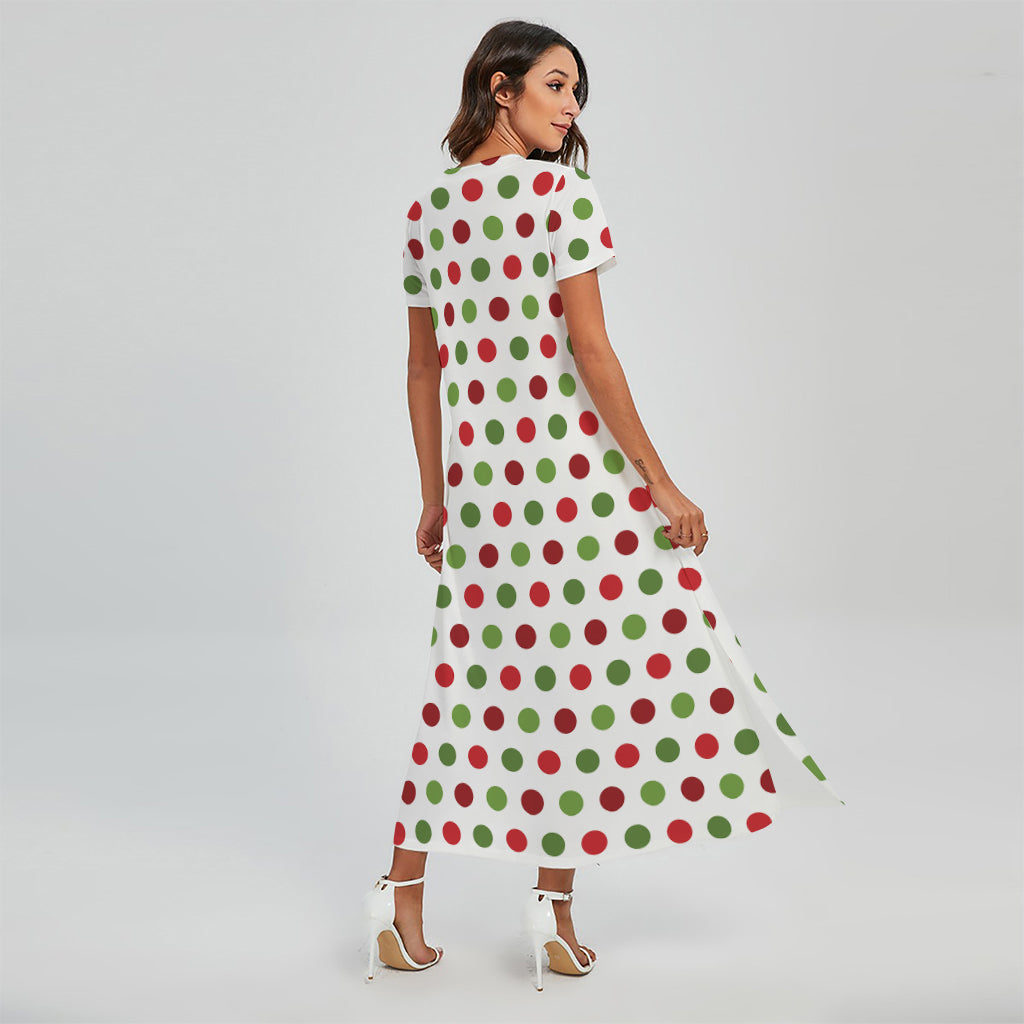 Merry Christmas Polka Dot Pattern Print Short Sleeve Maxi Dress