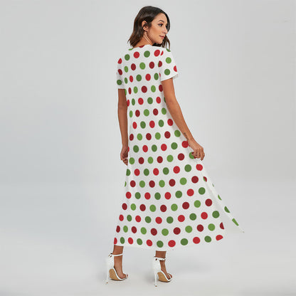 Merry Christmas Polka Dot Pattern Print Short Sleeve Maxi Dress