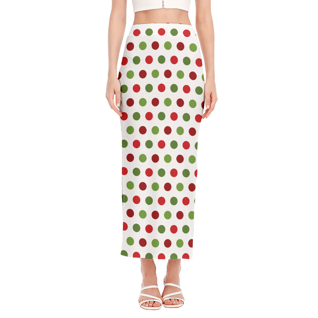 Merry Christmas Polka Dot Pattern Print Side Slit Maxi Skirt