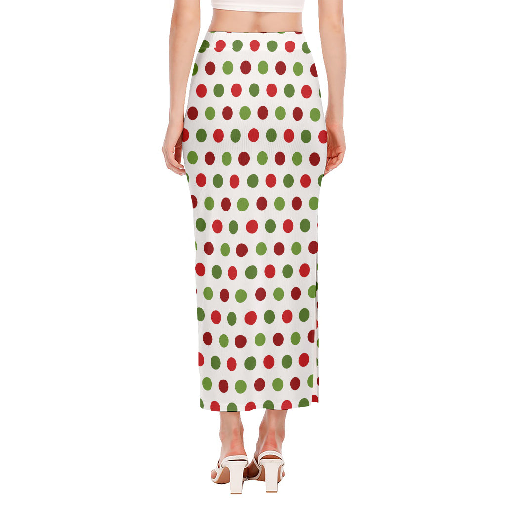 Merry Christmas Polka Dot Pattern Print Side Slit Maxi Skirt