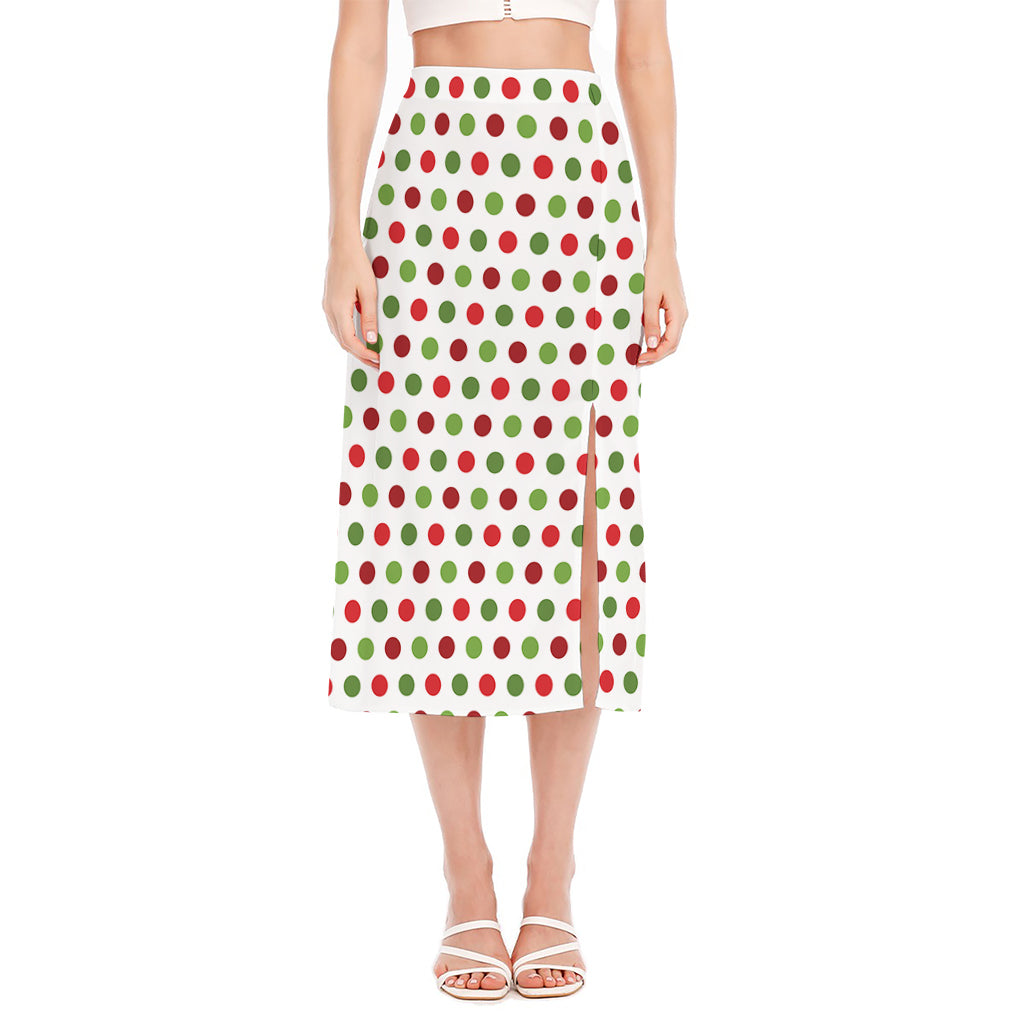 Merry Christmas Polka Dot Pattern Print Side Slit Midi Skirt