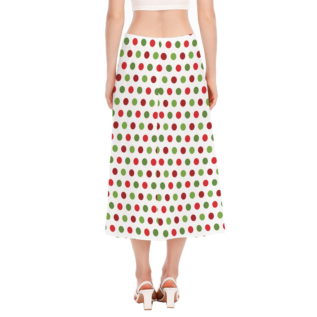 Merry Christmas Polka Dot Pattern Print Side Slit Midi Skirt