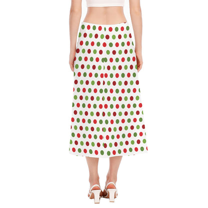 Merry Christmas Polka Dot Pattern Print Side Slit Midi Skirt