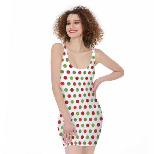 Merry Christmas Polka Dot Pattern Print Sleeveless Bodycon Dress