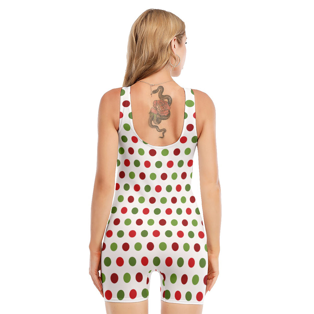 Merry Christmas Polka Dot Pattern Print Sleeveless One Piece Swimsuit