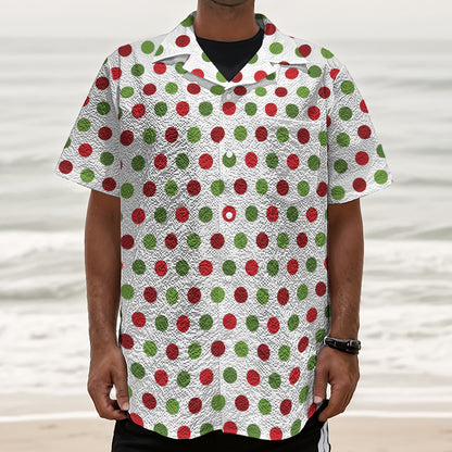 Merry Christmas Polka Dot Pattern Print Textured Short Sleeve Shirt