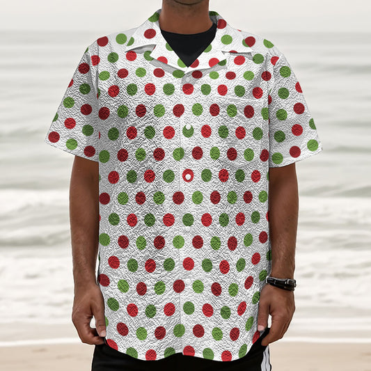 Merry Christmas Polka Dot Pattern Print Textured Short Sleeve Shirt