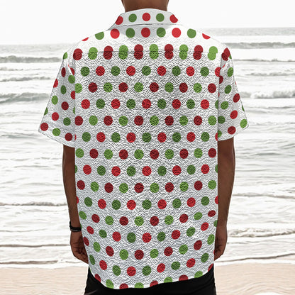 Merry Christmas Polka Dot Pattern Print Textured Short Sleeve Shirt