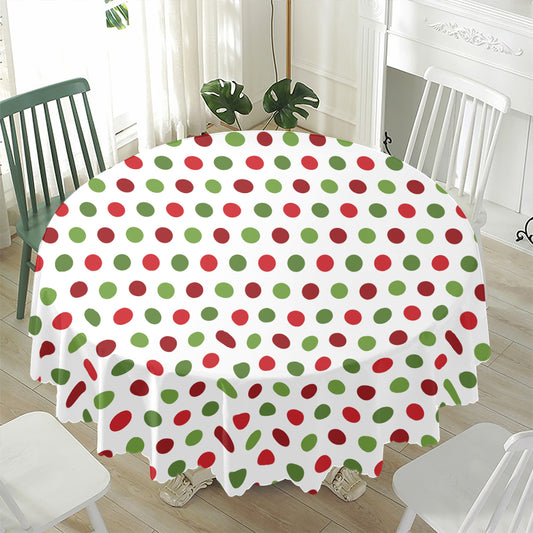 Merry Christmas Polka Dot Pattern Print Waterproof Round Tablecloth