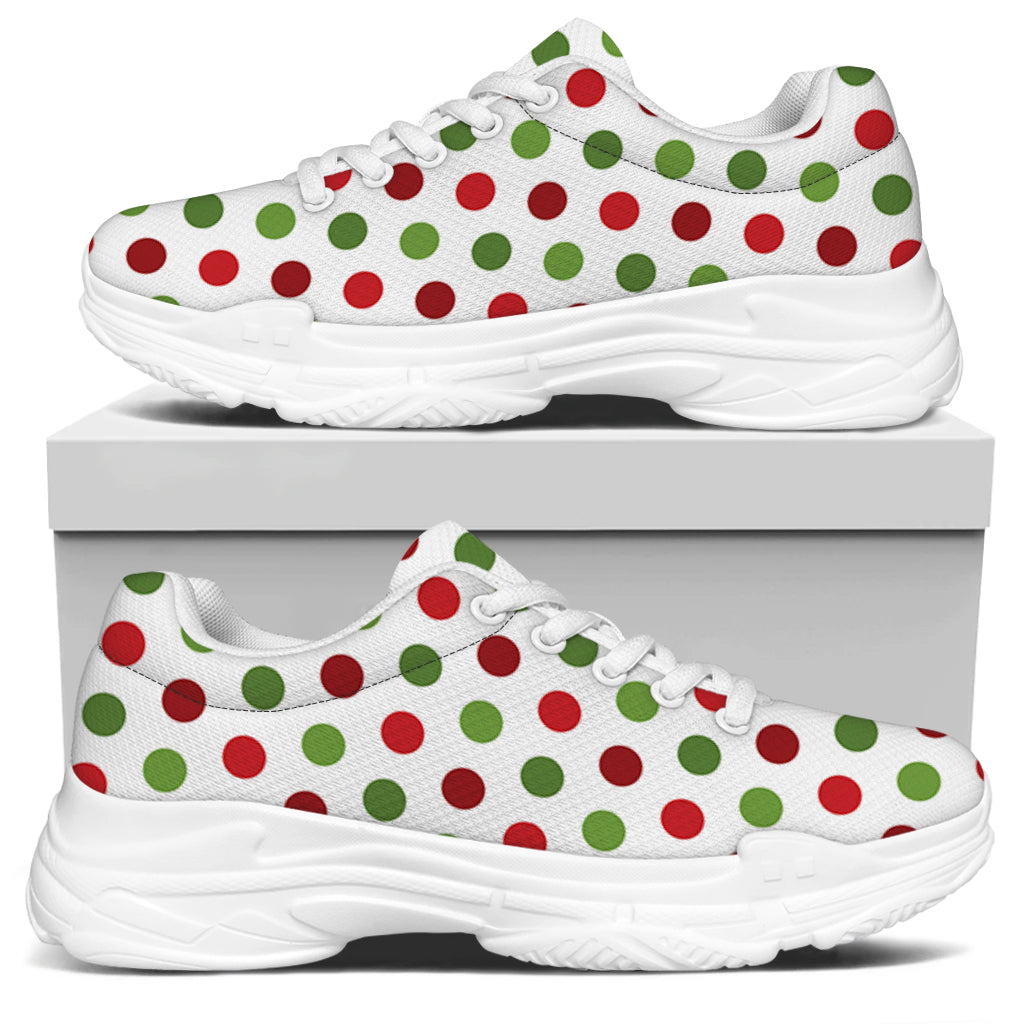 Merry Christmas Polka Dot Pattern Print White Chunky Shoes