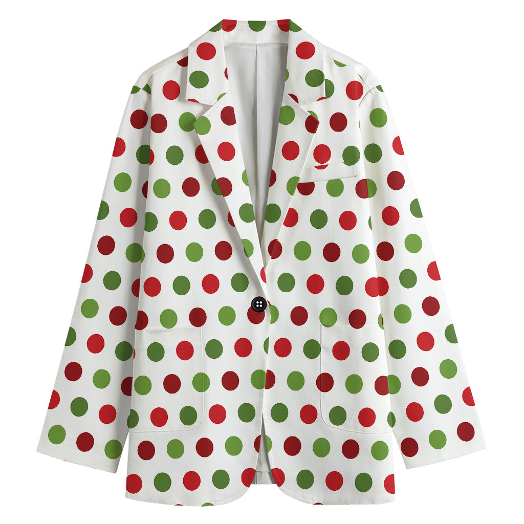 Merry Christmas Polka Dot Pattern Print Women's Cotton Blazer