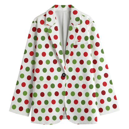 Merry Christmas Polka Dot Pattern Print Women's Cotton Blazer