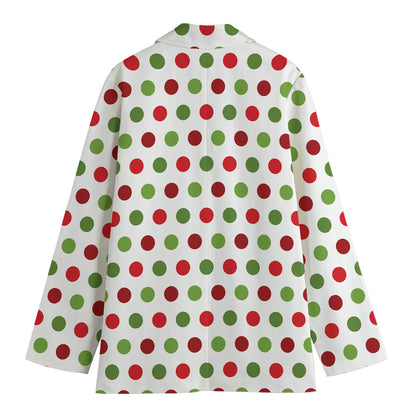 Merry Christmas Polka Dot Pattern Print Women's Cotton Blazer