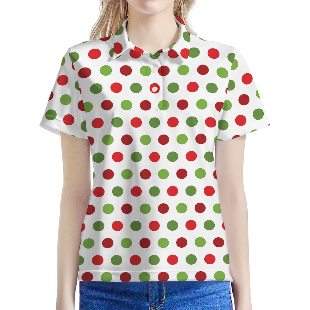 Merry Christmas Polka Dot Pattern Print Women's Polo Shirt