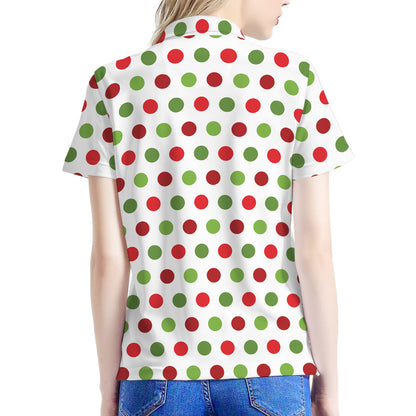 Merry Christmas Polka Dot Pattern Print Women's Polo Shirt