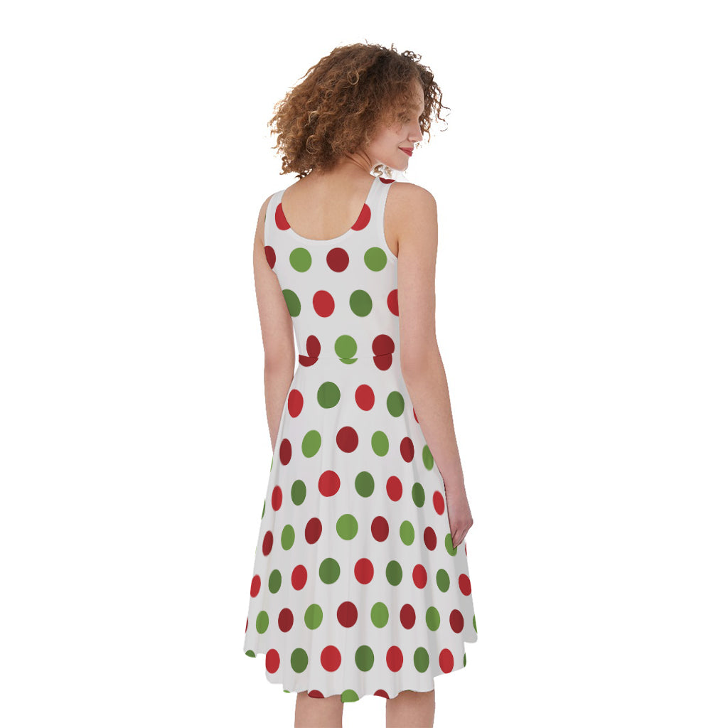 Merry Christmas Polka Dot Pattern Print Women's Sleeveless Dress