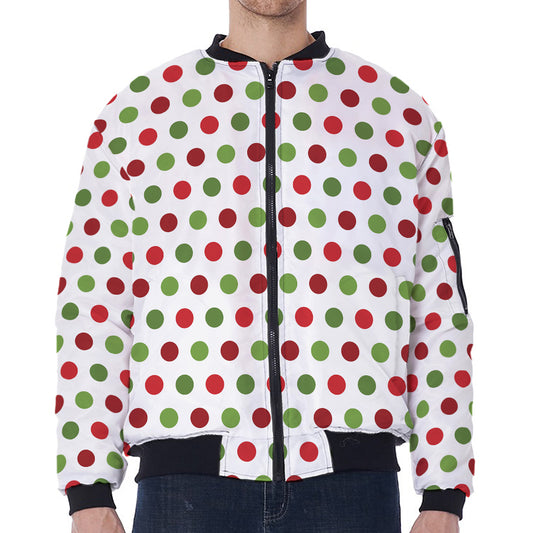 Merry Christmas Polka Dot Pattern Print Zip Sleeve Bomber Jacket