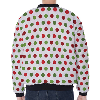 Merry Christmas Polka Dot Pattern Print Zip Sleeve Bomber Jacket