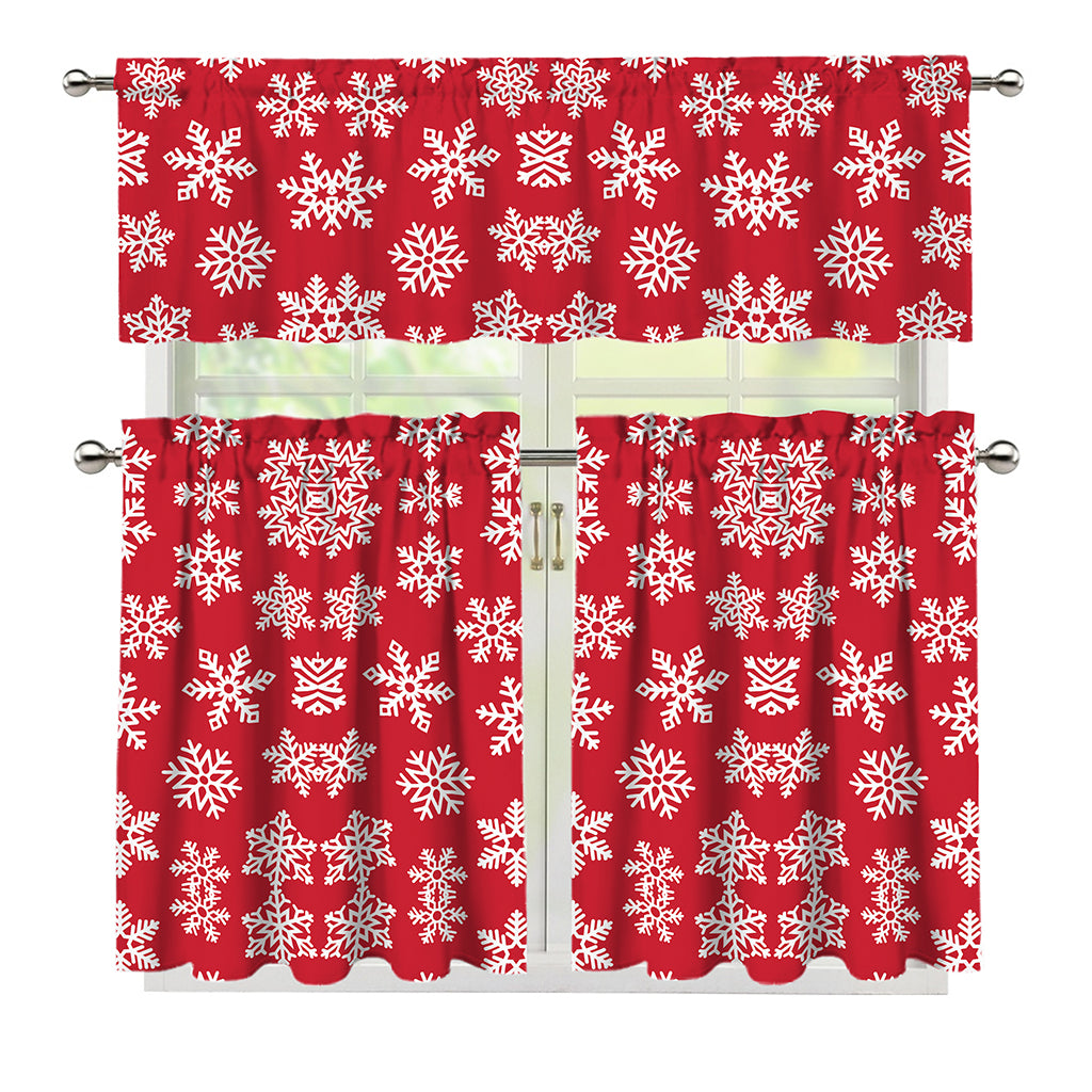Merry Christmas Snowflakes Pattern Print 3 Piece Kitchen Curtains