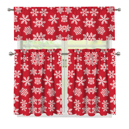 Merry Christmas Snowflakes Pattern Print 3 Piece Kitchen Curtains