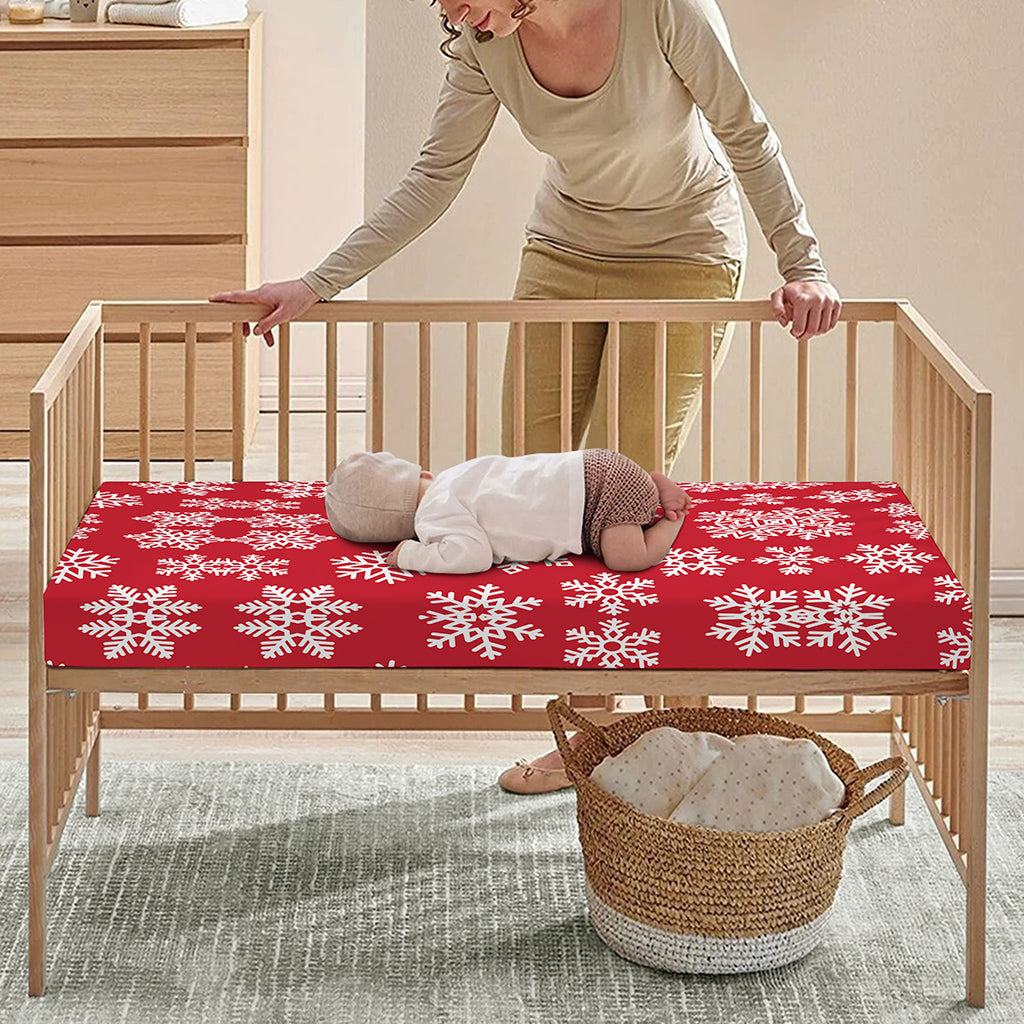 Merry Christmas Snowflakes Pattern Print Baby Crib Sheet