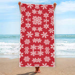 Merry Christmas Snowflakes Pattern Print Beach Towel