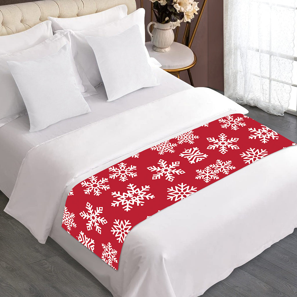 Merry Christmas Snowflakes Pattern Print Bed Runner