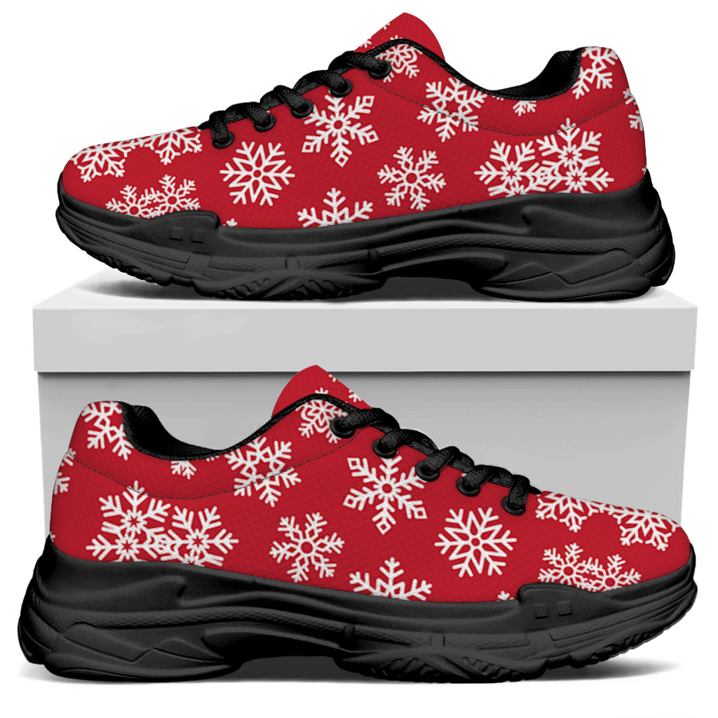 Merry Christmas Snowflakes Pattern Print Black Chunky Shoes