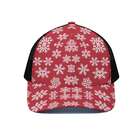 Merry Christmas Snowflakes Pattern Print Black Mesh Trucker Cap
