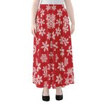 Merry Christmas Snowflakes Pattern Print Chiffon Maxi Skirt