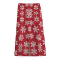 Merry Christmas Snowflakes Pattern Print Cotton Front Slit Maxi Skirt