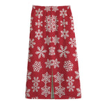 Merry Christmas Snowflakes Pattern Print Cotton Front Slit Maxi Skirt