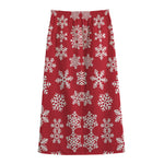 Merry Christmas Snowflakes Pattern Print Cotton Front Slit Maxi Skirt